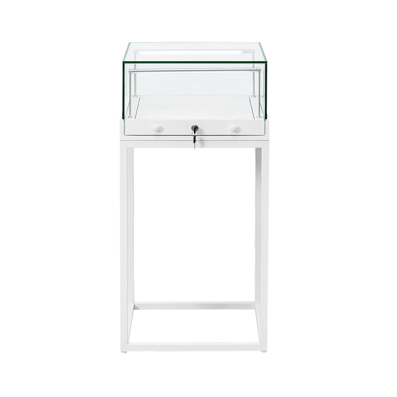 Halo White Square Display Case Counter with Metal Base