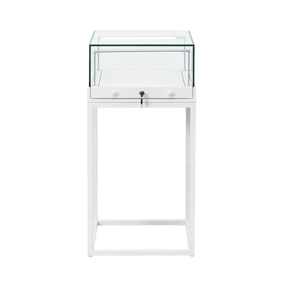 Halo White Square Display Case Counter with Metal Base