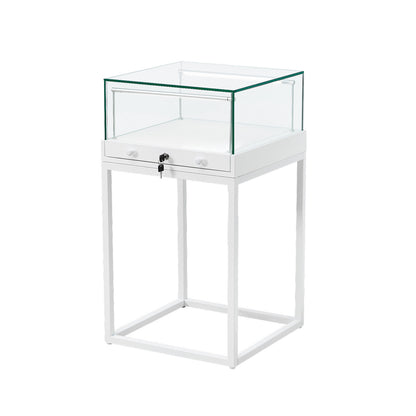 Halo White Square Display Case Counter with Metal Base