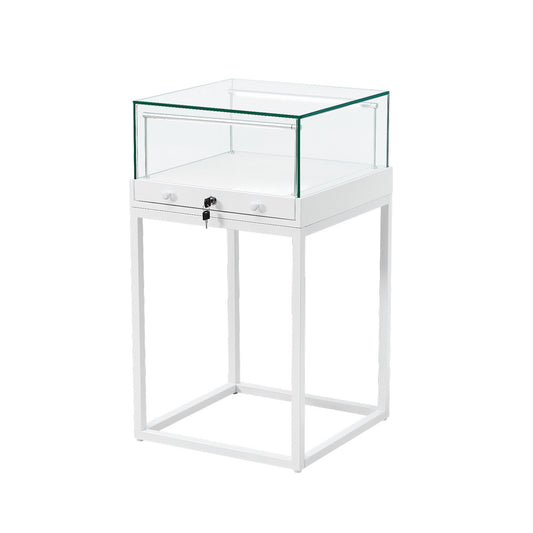Halo White Square Display Case Counter with Metal Base