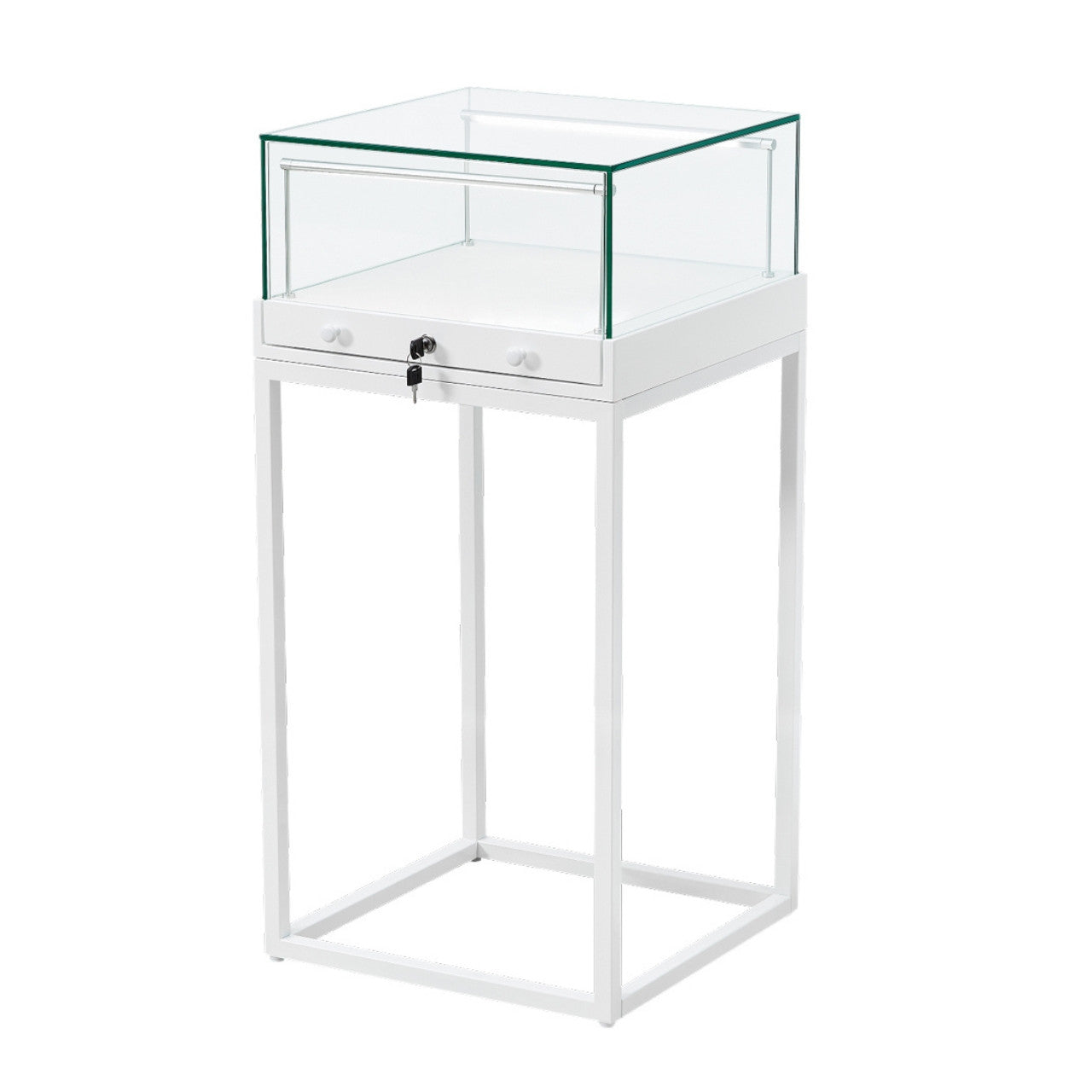 Halo White Square Display Case Counter with Metal Base