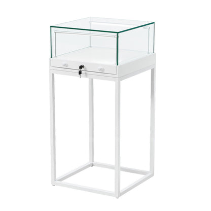 Halo White Square Display Case Counter with Metal Base