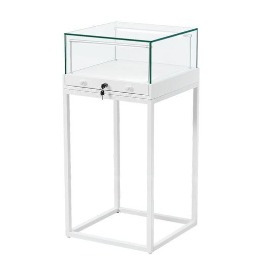Halo White Square Display Case Counter with Metal Base