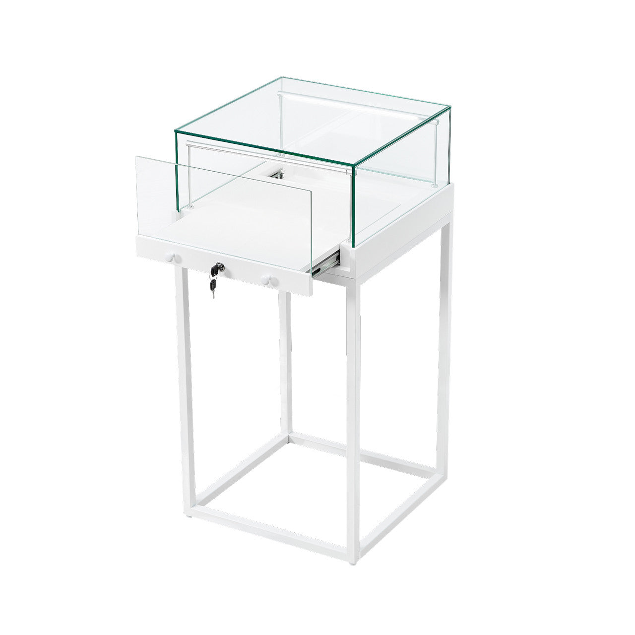 Halo White Square Display Case Counter with Metal Base