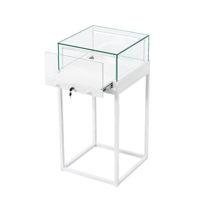 Halo White Square Display Case Counter with Metal Base