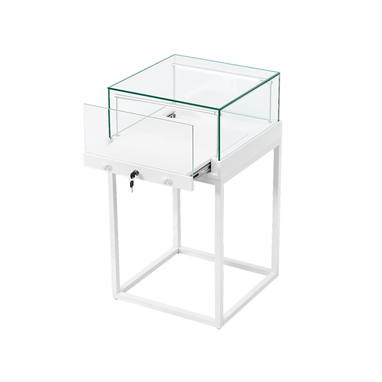 Halo White Square Display Case Counter with Metal Base