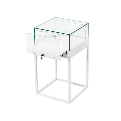 Halo White Square Display Case Counter with Metal Base