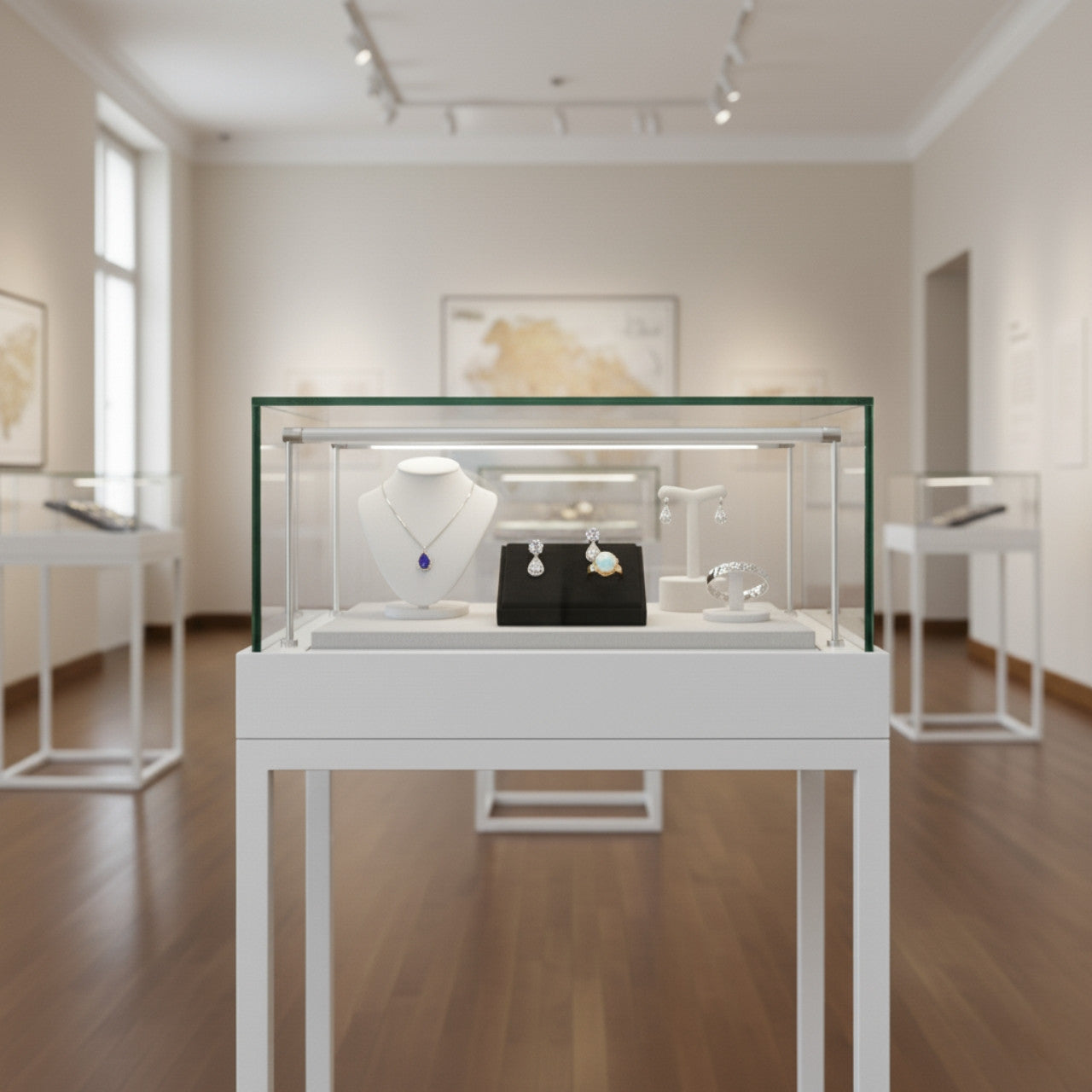 Halo White Square Display Case Counter with Metal Base