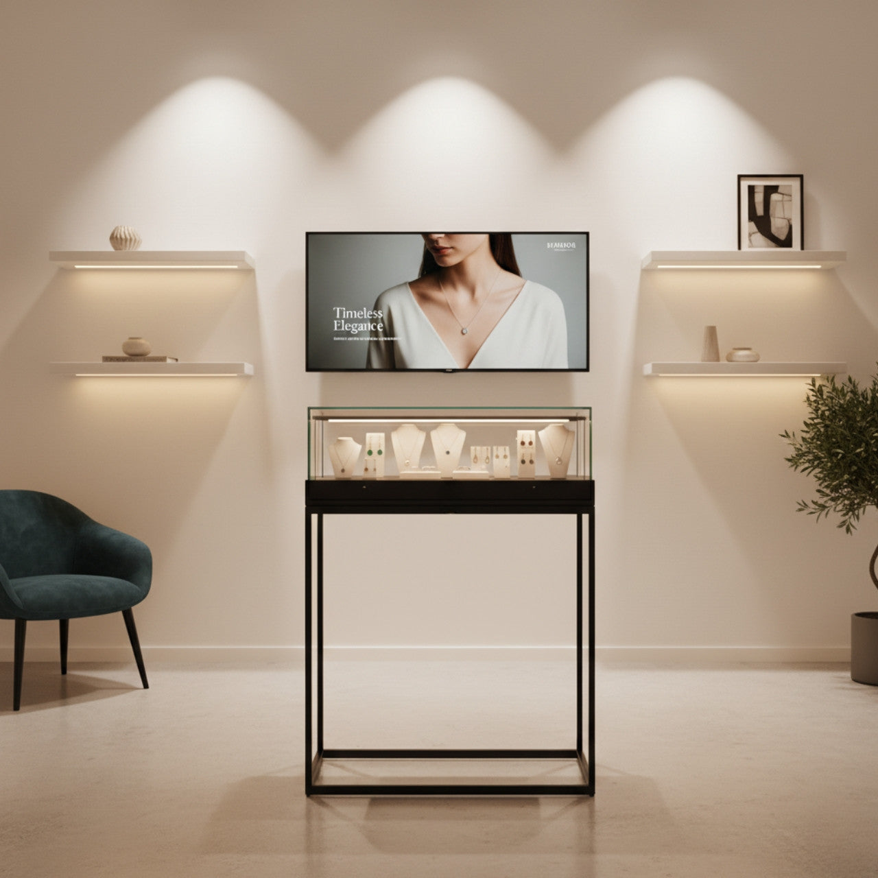 Halo Black Display Case Counter with Metal Base