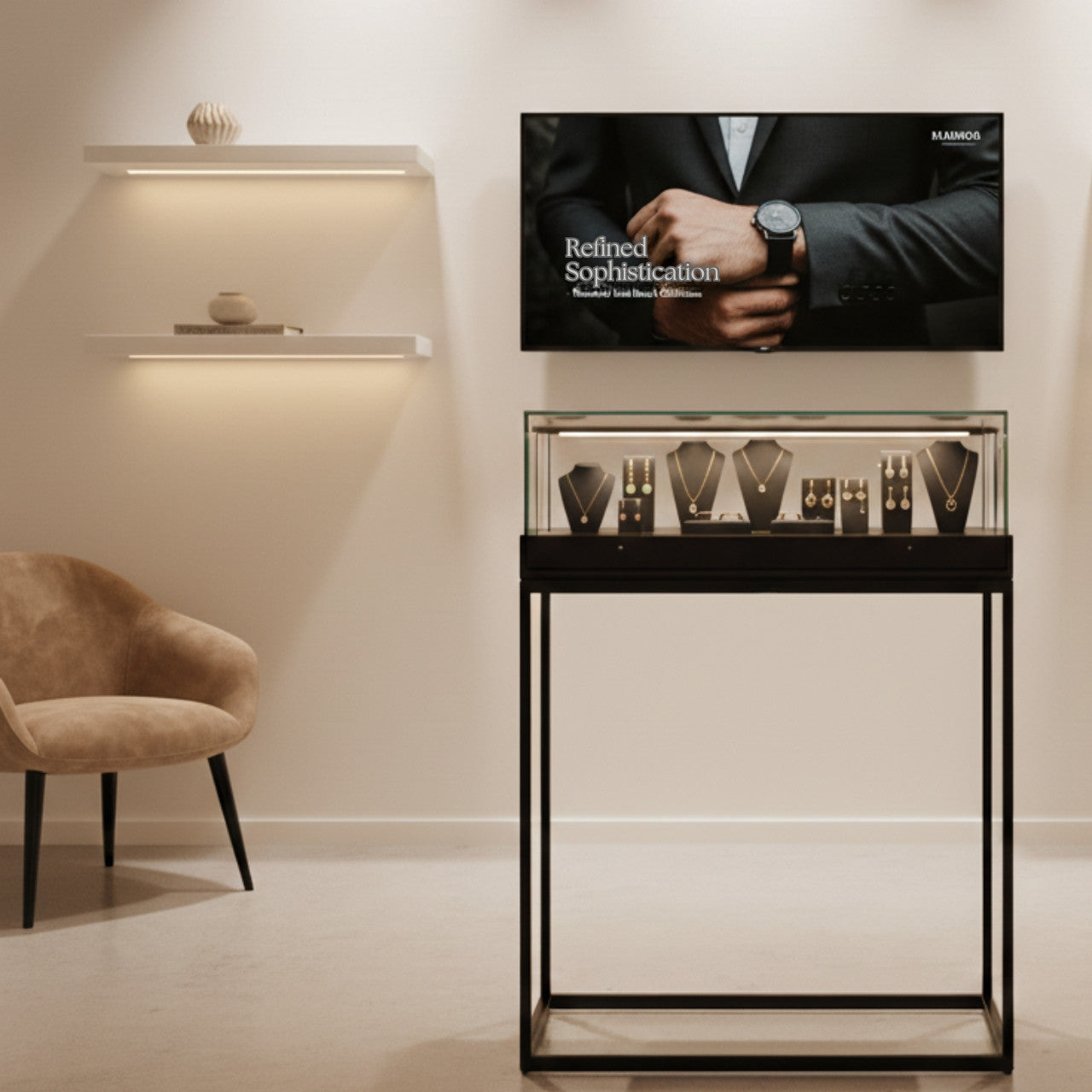 Halo Black Display Case Counter with Metal Base