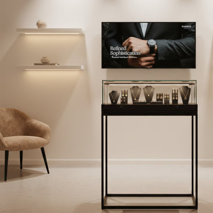 Halo Black Display Case Counter with Metal Base