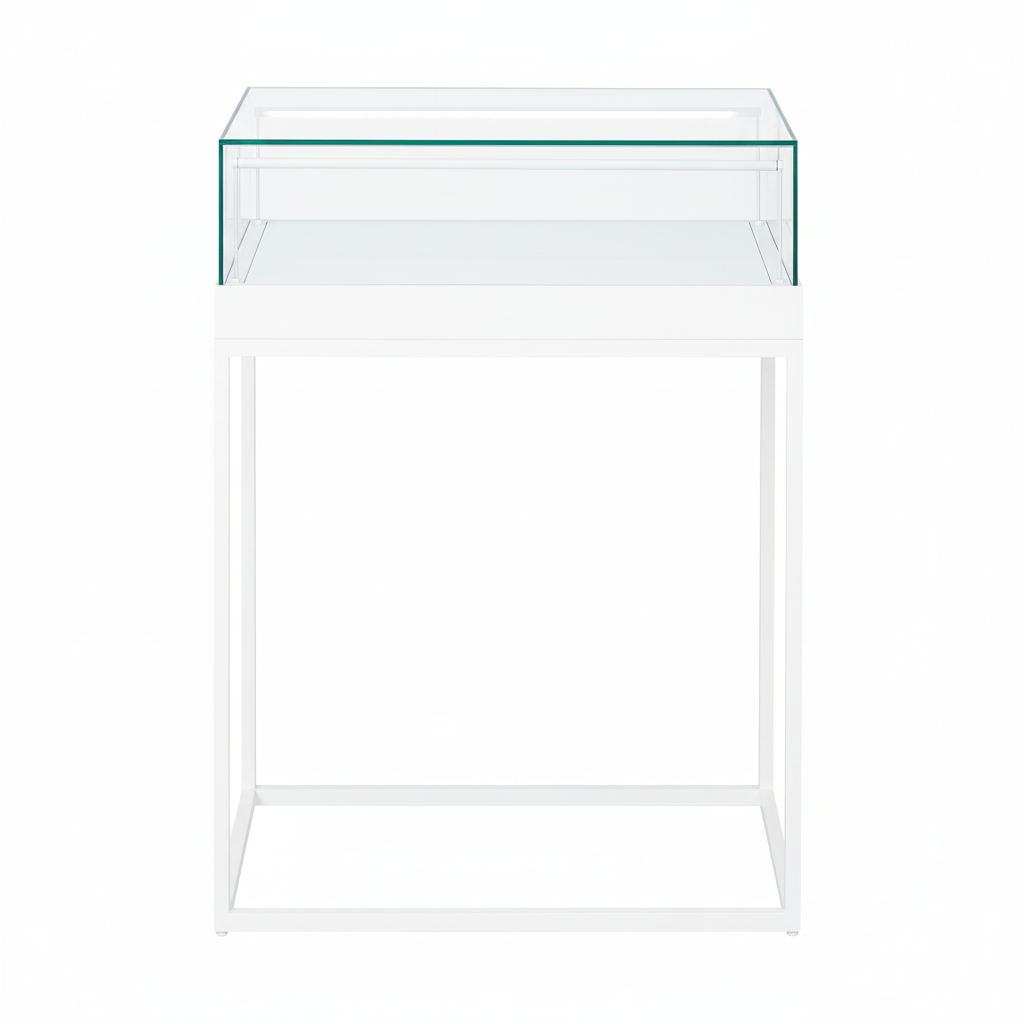 Halo White Display Case Counter with Metal Base