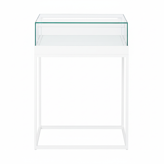 Halo White Display Case Counter with Metal Base
