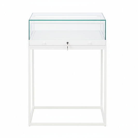 Halo White Display Case Counter with Metal Base