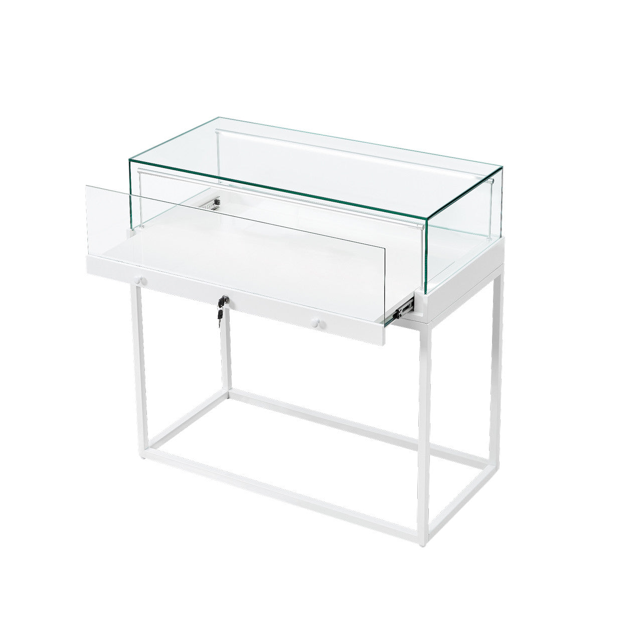 Halo White Display Case Counter with Metal Base