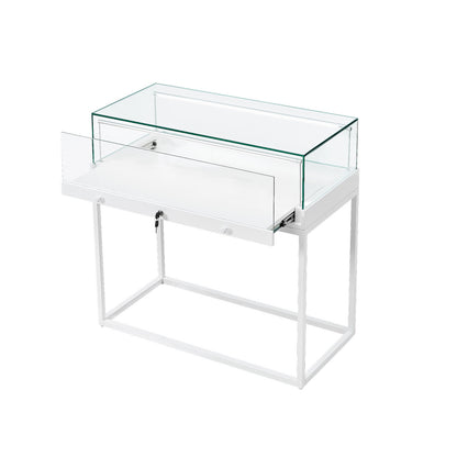 Halo White Display Case Counter with Metal Base