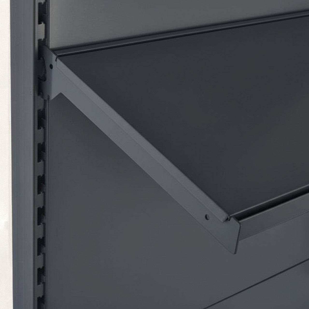 Dark Grey Retail Gondola Shelving - 2 Bays - 1400mm High With 470mm Base Shelf