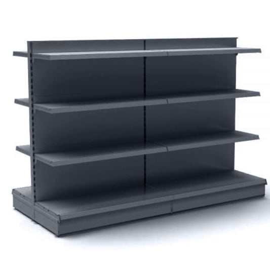 Dark Grey Retail Gondola Shelving - 2 Bays - 1400mm High With 470mm Base Shelf
