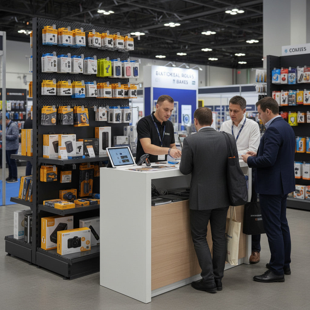 Trade & Exhibition Stand - Black Retail Shelving Wall Unit - Perforated Back Panels with 32 Hooks - H2100mm