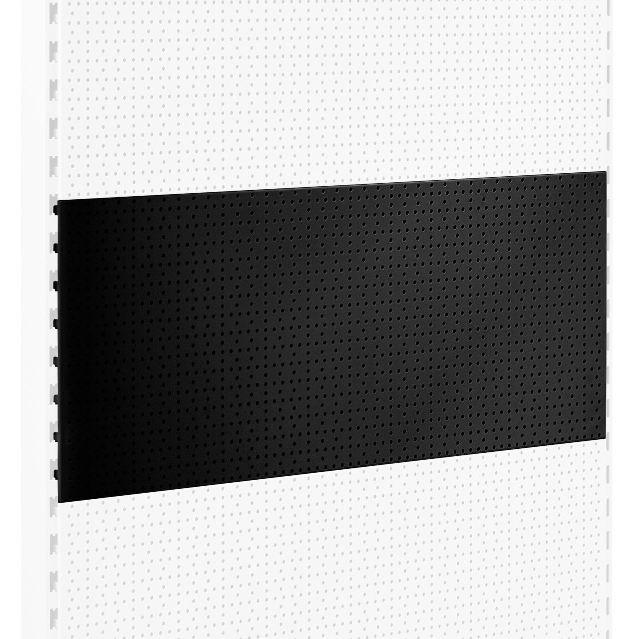 Trade & Exhibition Stand - Black Retail Shelving Wall Unit - Perforated Back Panels with 32 Hooks - H2100mm