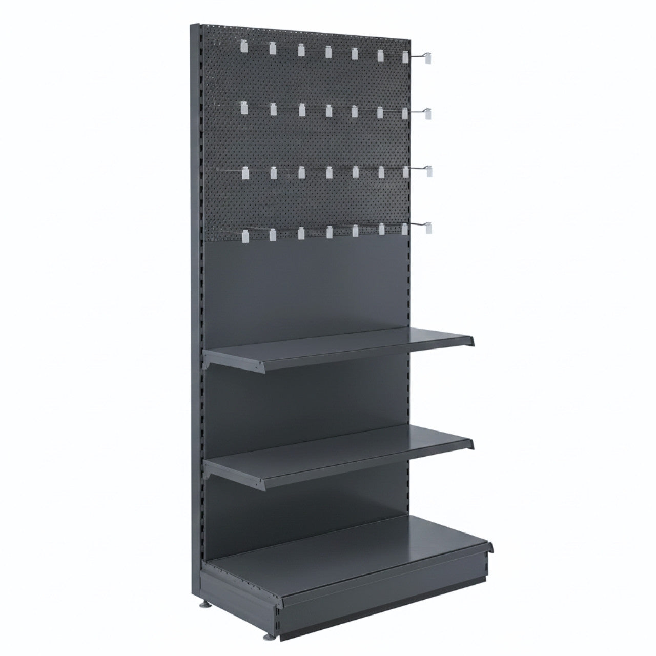 Dark Grey Trade Stand Retail Shelving Unit with Hooks and Shelves ...