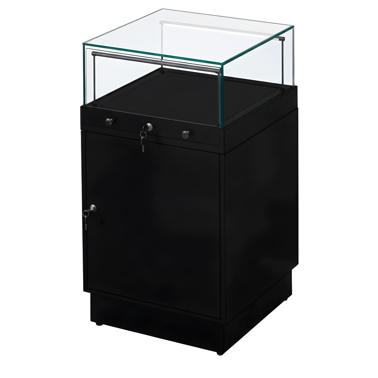 Halo Black Glass Display Showcase Counter with Lockable Cupboard