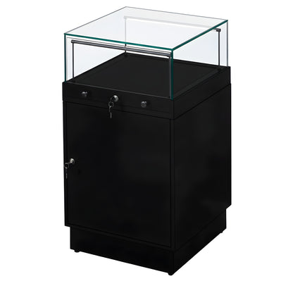 Halo Black Glass Display Showcase Counter with Lockable Cupboard
