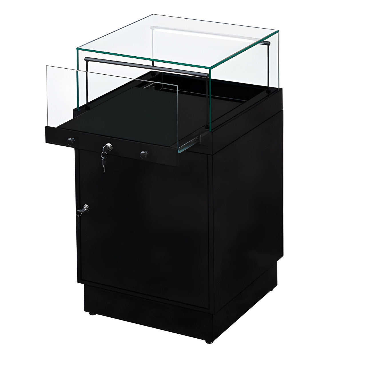 Halo Black Glass Display Showcase Counter with Lockable Cupboard