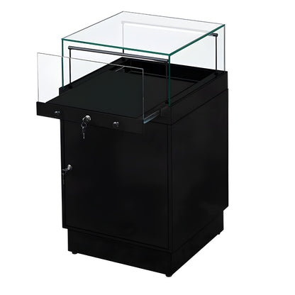 Halo Black Glass Display Showcase Counter with Lockable Cupboard
