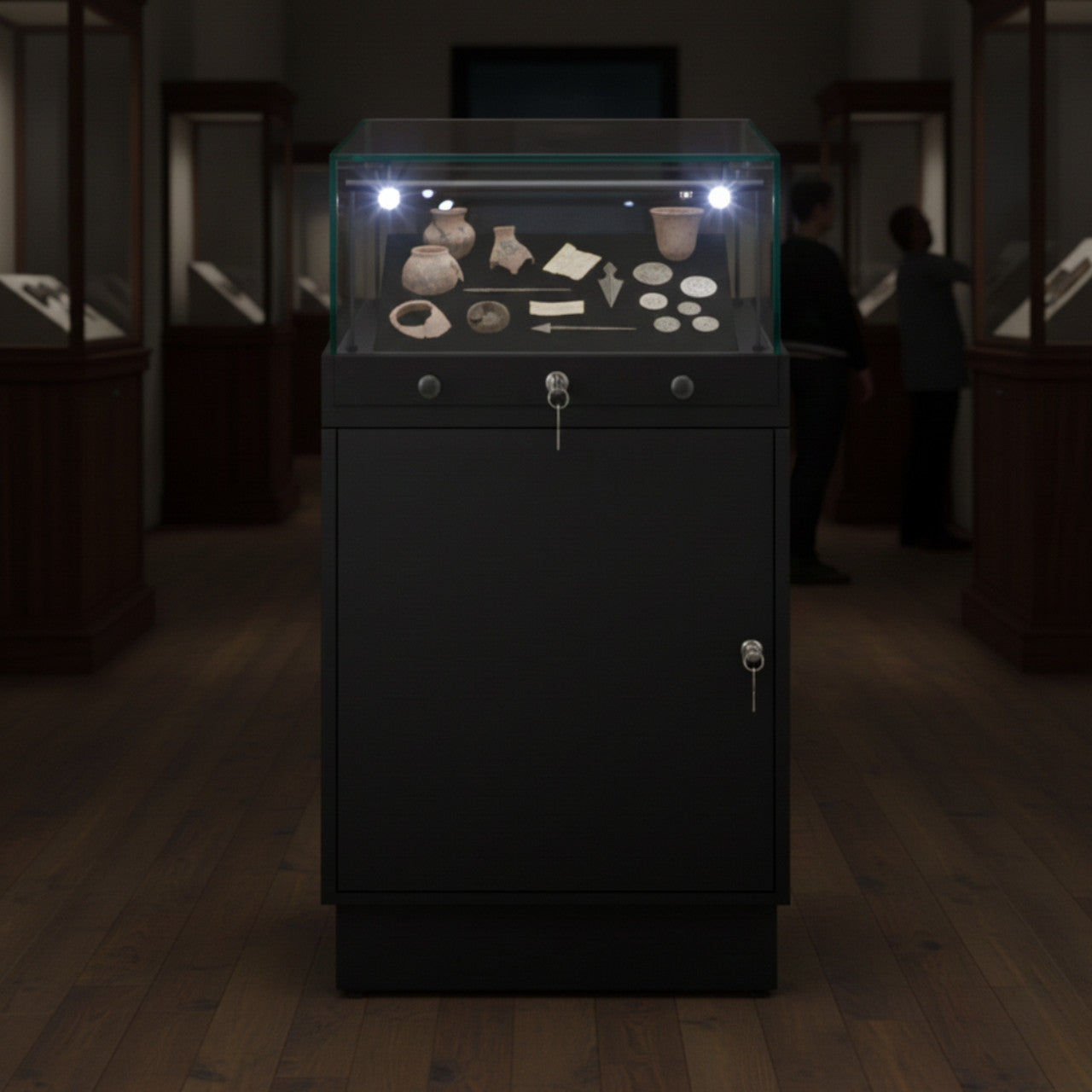 Halo Black Glass Display Showcase Counter with Lockable Cupboard