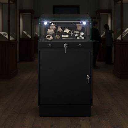 Halo Black Glass Display Showcase Counter with Lockable Cupboard