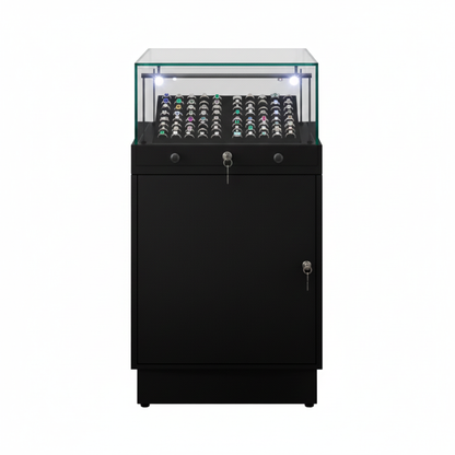 Halo Black Glass Display Showcase Counter with Lockable Cupboard