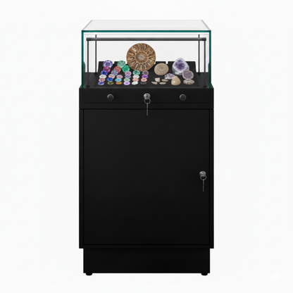 Halo Black Glass Display Showcase Counter with Lockable Cupboard