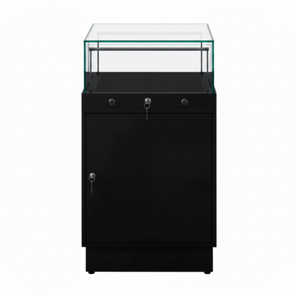 Halo Black Glass Display Showcase Counter with Lockable Cupboard