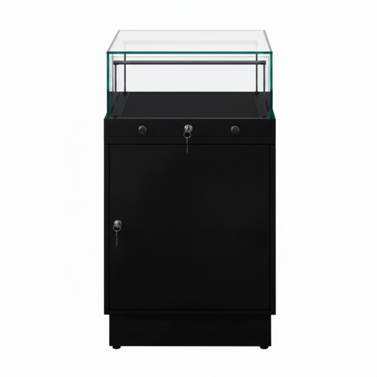 Halo Black Glass Display Showcase Counter with Lockable Cupboard