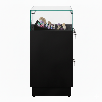 Halo Black Glass Display Showcase Counter with Lockable Cupboard