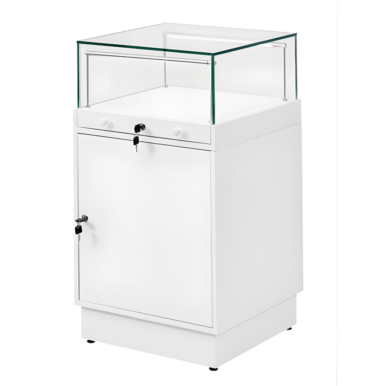 Halo White Glass Display Showcase Counter with Lockable Cupboard