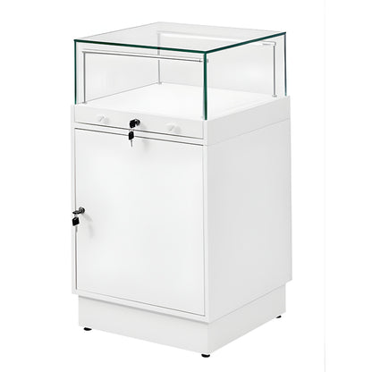 Halo White Glass Display Showcase Counter with Lockable Cupboard