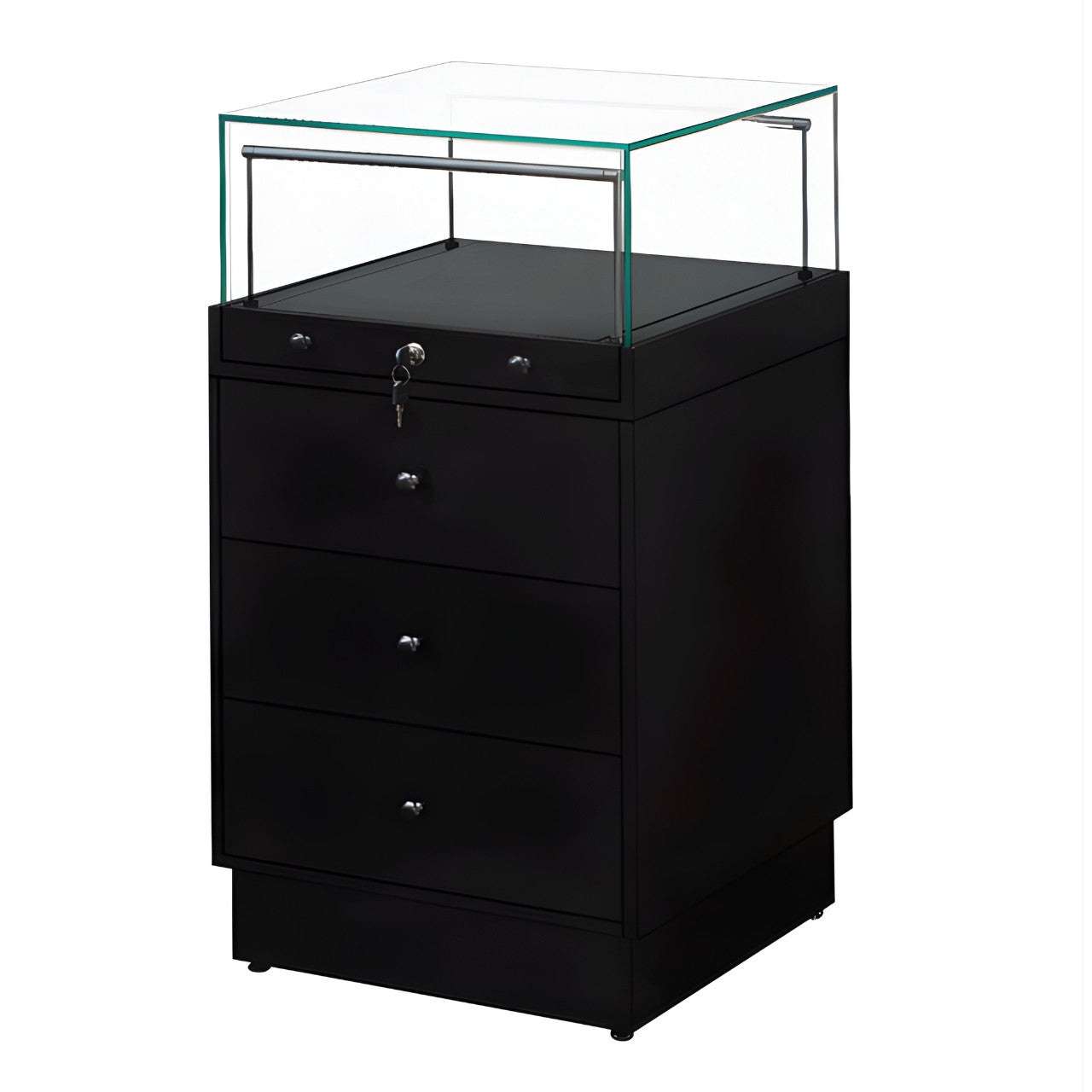 Halo Black Glass Display Showcase Counter with 3 Drawers
