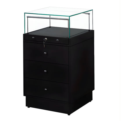 Halo Black Glass Display Showcase Counter with 3 Drawers