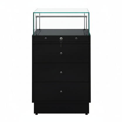 Halo Black Glass Display Showcase Counter with 3 Drawers