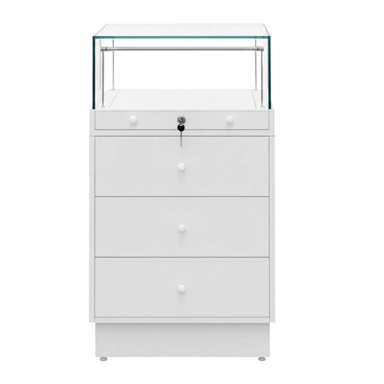 Halo White Glass Display Showcase Counter with 3 Drawers