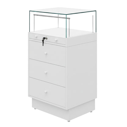 Halo White Glass Display Showcase Counter with 3 Drawers