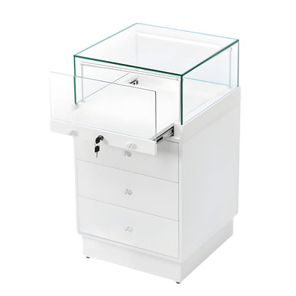 Halo White Glass Display Showcase Counter with 3 Drawers