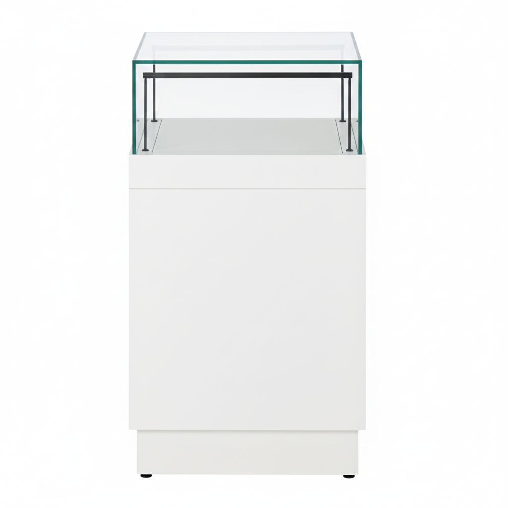 Halo White Glass Display Showcase Counter with 3 Drawers