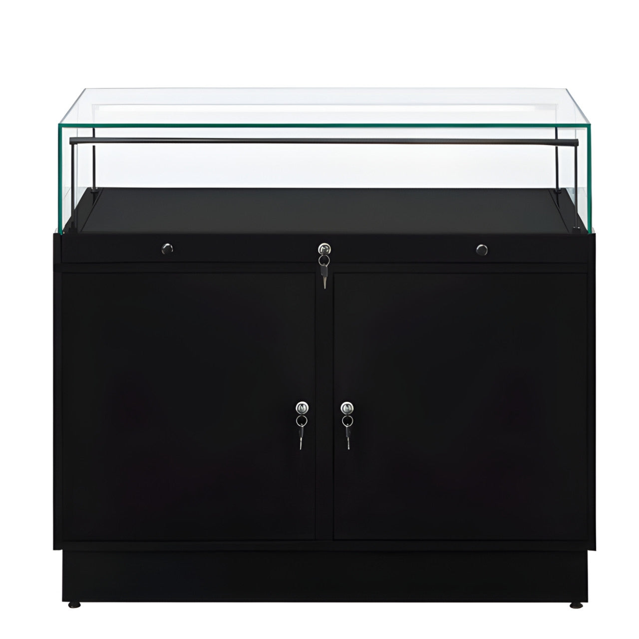 Halo Black Glass Display Showcase Counter with 2 Lockable Cupboards