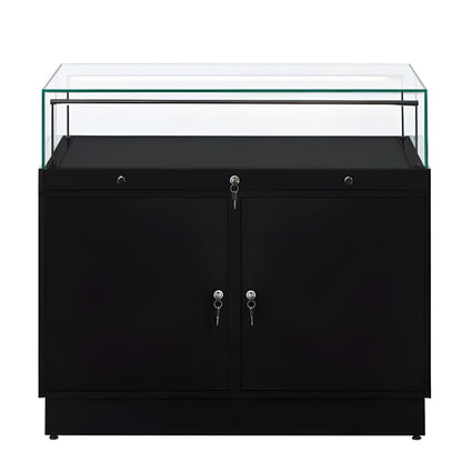 Halo Black Glass Display Showcase Counter with 2 Lockable Cupboards