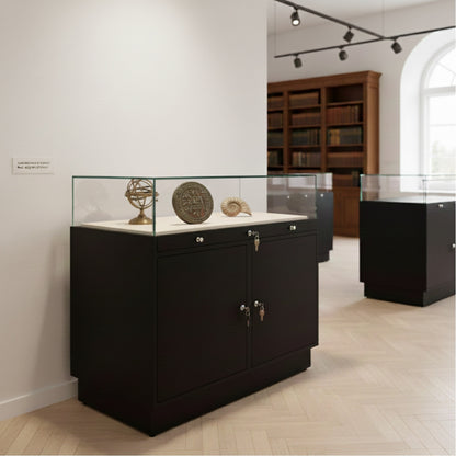 Halo Black Glass Display Showcase Counter with 2 Lockable Cupboards