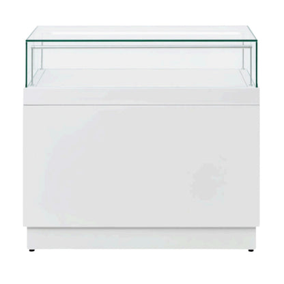 Halo White Glass Display Showcase Counter with 2 Lockable Cupboards