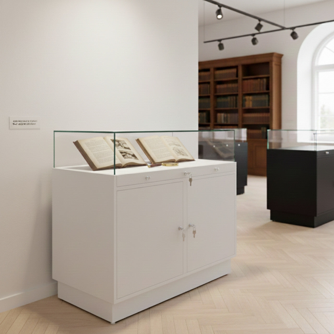 Halo White Glass Display Showcase Counter with 2 Lockable Cupboards